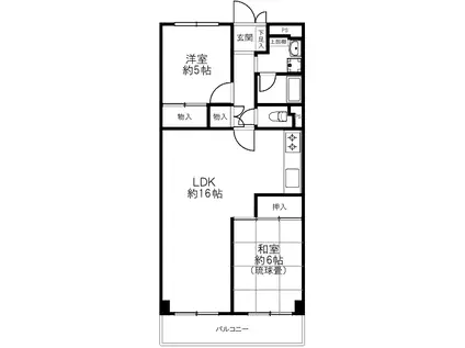 大淀町スカイハイツ(2LDK/2階)の間取り写真
