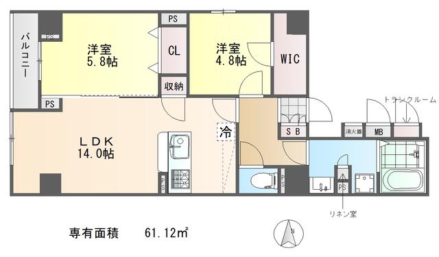 CALM河原町二条(2LDK/4階)の間取り写真