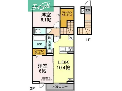 ＪＲ宇野線 久々原駅 徒歩12分 2階建 築2年(2LDK/2階)の間取り写真