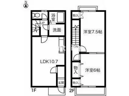 プラッサムコート小郷B(2LDK/1階)の間取り写真