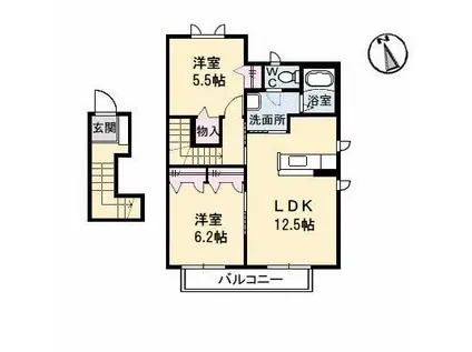 シャルマン高洲 I棟(2LDK/2階)の間取り写真