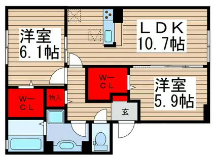 ソレイユ・ジン(2LDK/1階)の間取り写真