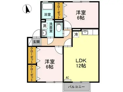 ウイズユー A棟(2LDK/2階)の間取り写真