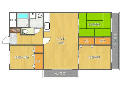 ツインフィールド壱番館(3LDK/3階)の間取り写真