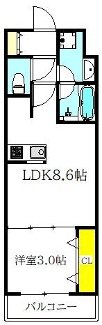 AILE東中浜(1LDK/4階)の間取り写真