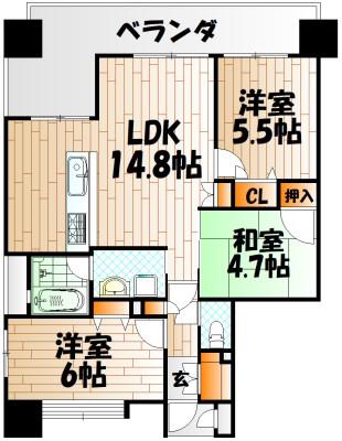 サンライフ小倉II(3LDK/8階)の間取り写真