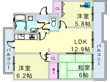 井吹東シティコート2号棟(3LDK/2階)の間取り写真