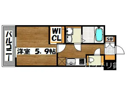 コモテリア渡辺通(1K/2階)の間取り写真