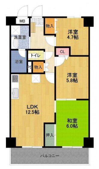 エクセラン三郷(3LDK/5階)の間取り写真