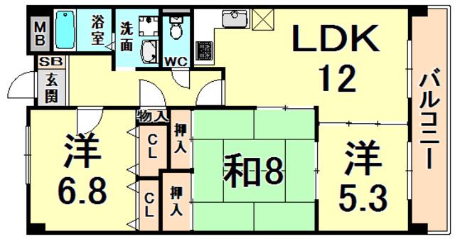 マトック荻野(3LDK/4階)の間取り写真