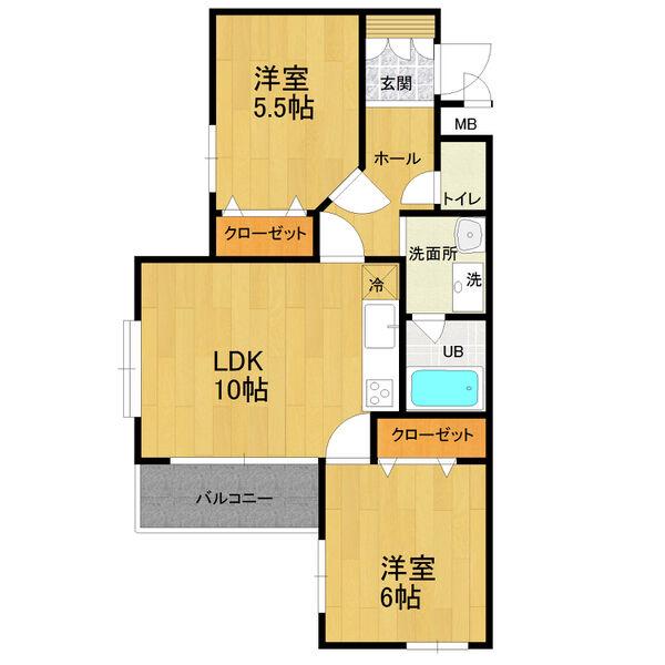 MELLOW HILLS(1LDK/2階)の間取り写真