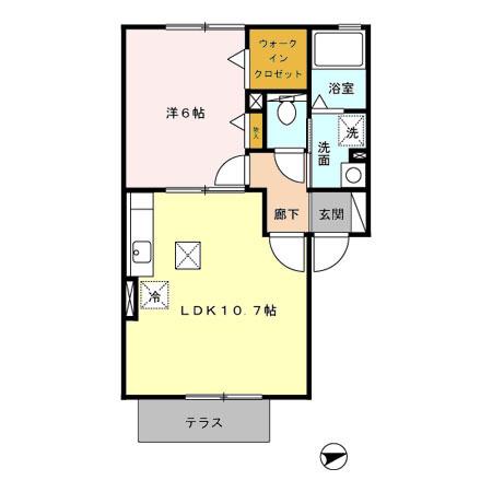 パルファンローズ(1LDK/1階)の間取り写真