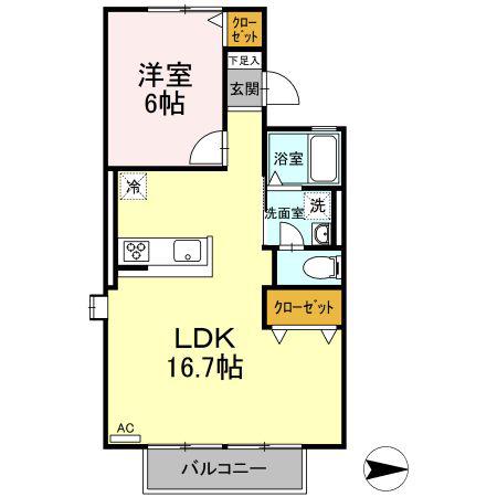 メゾン山麓(1LDK/2階)の間取り写真