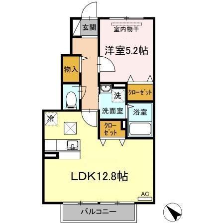 エスポワールB棟(1LDK/1階)の間取り写真