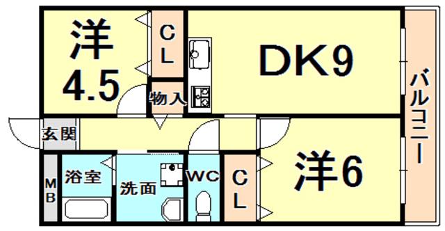 タカソウハイツ河原(2DK/2階)の間取り写真