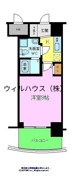 ラシーヌ宿院(1K/12階)の間取り写真