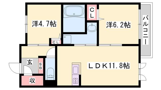 フェリーチェ(2LDK/3階)の間取り写真