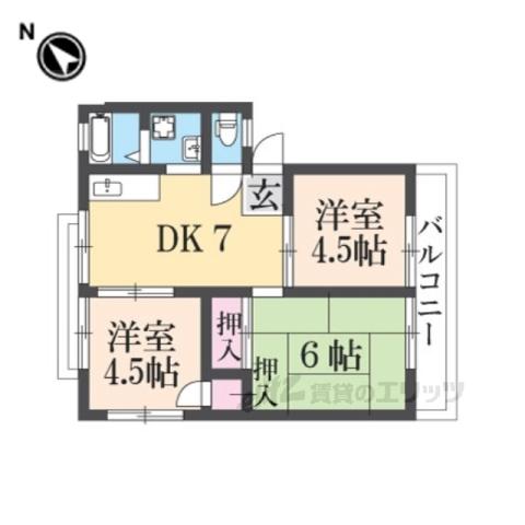 エクセレントハイツB棟(3DK/2階)の間取り写真