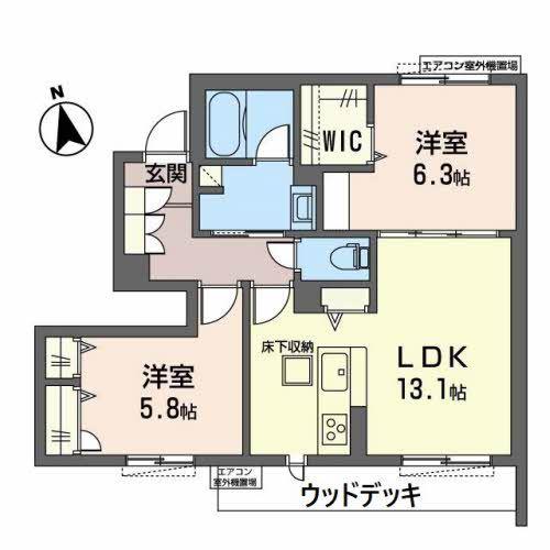 シャーメゾン陽(2LDK/1階)の間取り写真