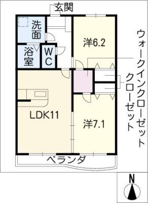 ウィステリア・レイ 2番館(2LDK/2階)の間取り写真