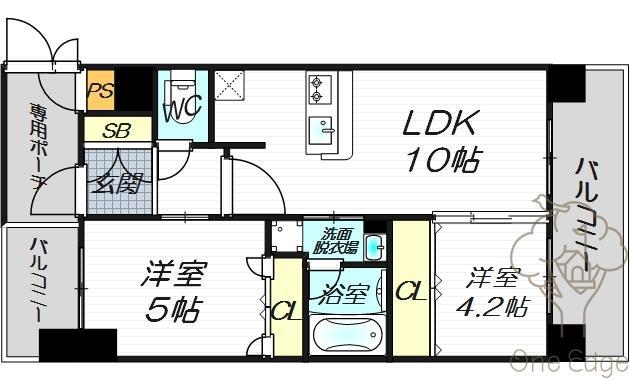エステムコート梅田・天神橋IIグラシオ(2LDK/4階)の間取り写真