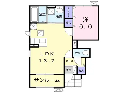 アリエッタ パティオII(1LDK/1階)の間取り写真