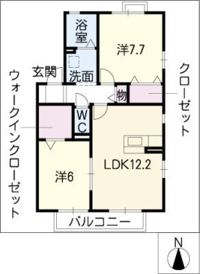 セゾンD(2LDK/1階)の間取り写真