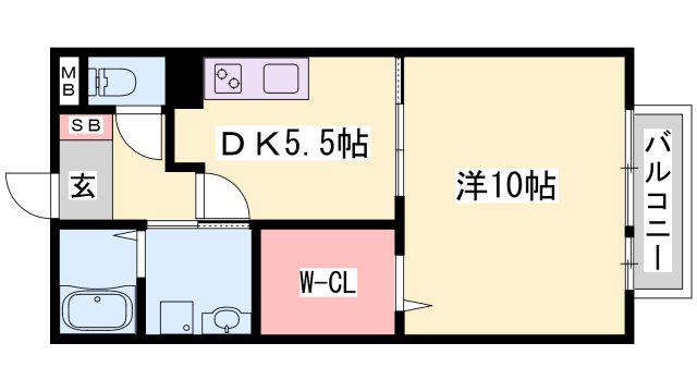 グラシア白国(1DK/2階)の間取り写真