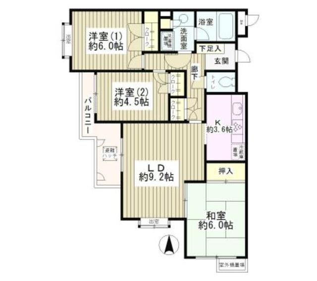 フラット浜田山A(3LDK/3階)の間取り写真