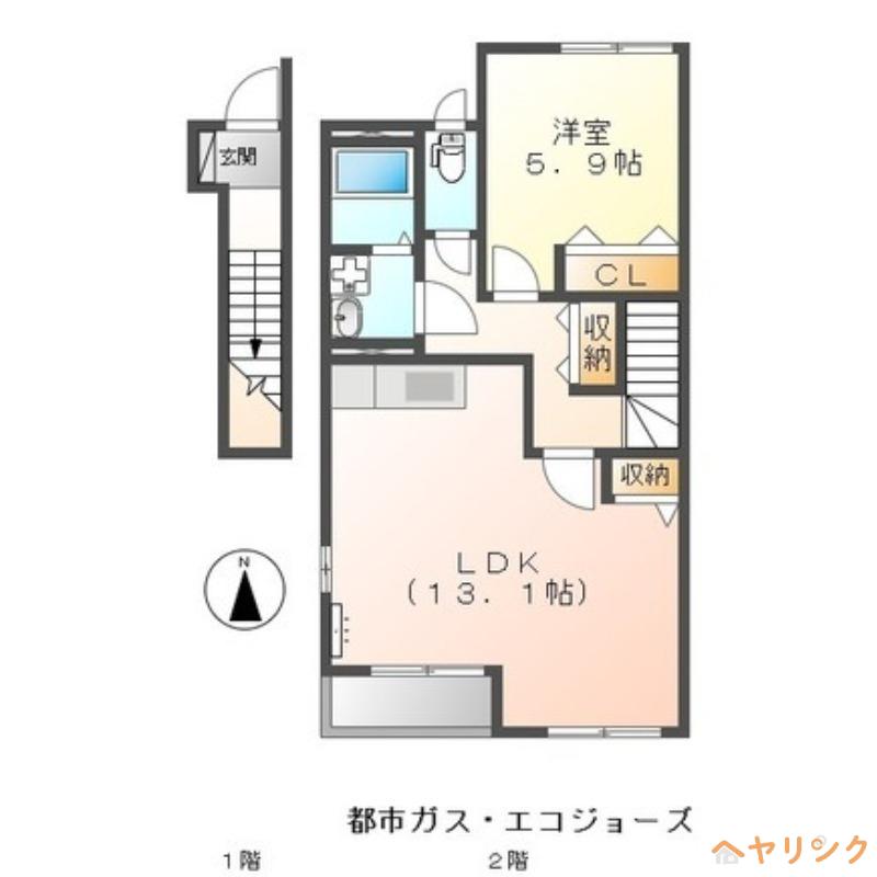 エバーハイツ(1LDK/2階)の間取り写真