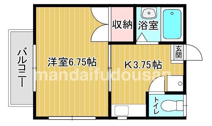 シャルテ都城II(1K/1階)の間取り写真