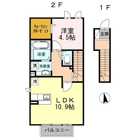 さくらフラット(1LDK/2階)の間取り写真