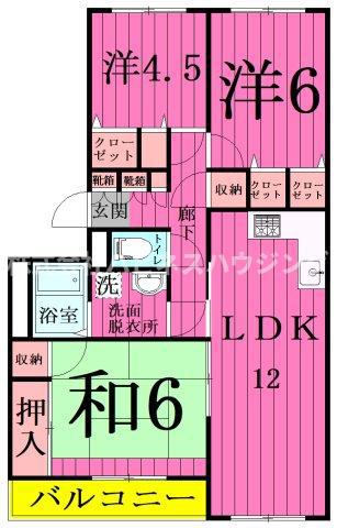 INOVE松戸六高台B棟 イノベマツドロッコウダイビートウ(3LDK/1階)の間取り写真