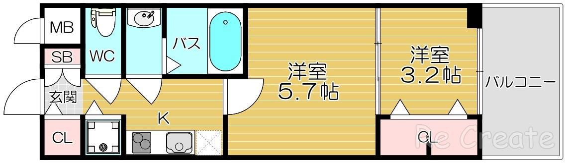 S-RESIDENCE日本橋QUALIER(2K/13階)の間取り写真