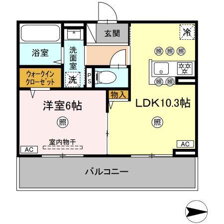 アフィネ浜ノ茶屋(1LDK/2階)の間取り写真