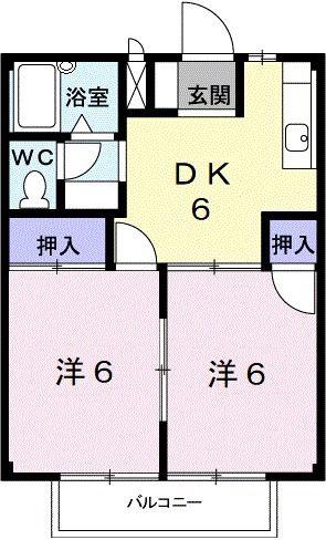 ハイツシャインA(2DK/2階)の間取り写真