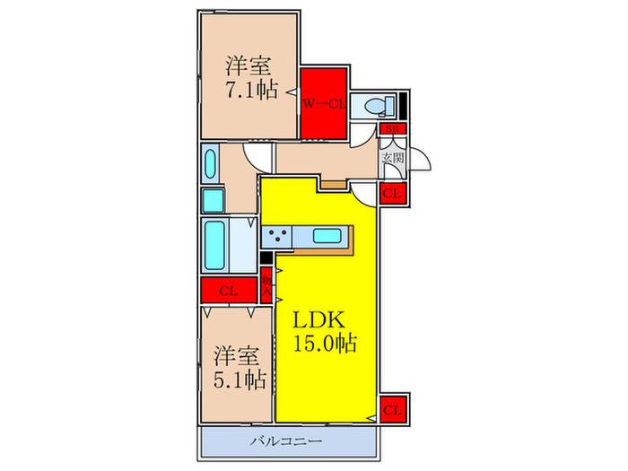 イー・ヒローズ(2LDK/3階)の間取り写真