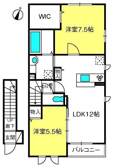 サンハイツ(2LDK/2階)の間取り写真