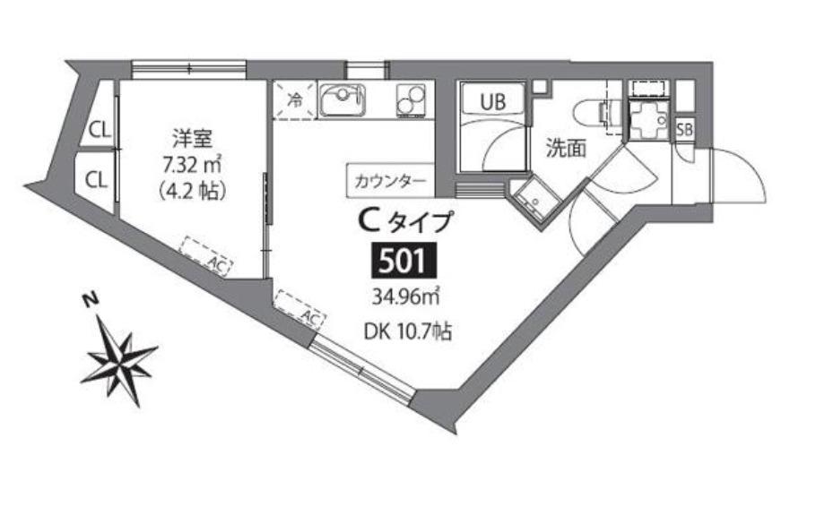 アスティーレ市ヶ谷(1LDK/5階)の間取り写真
