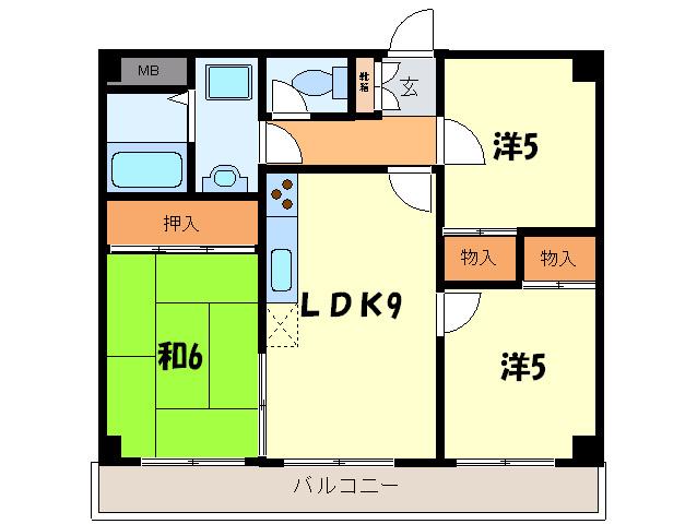 ハーモニーハイツII(3LDK/5階)の間取り写真