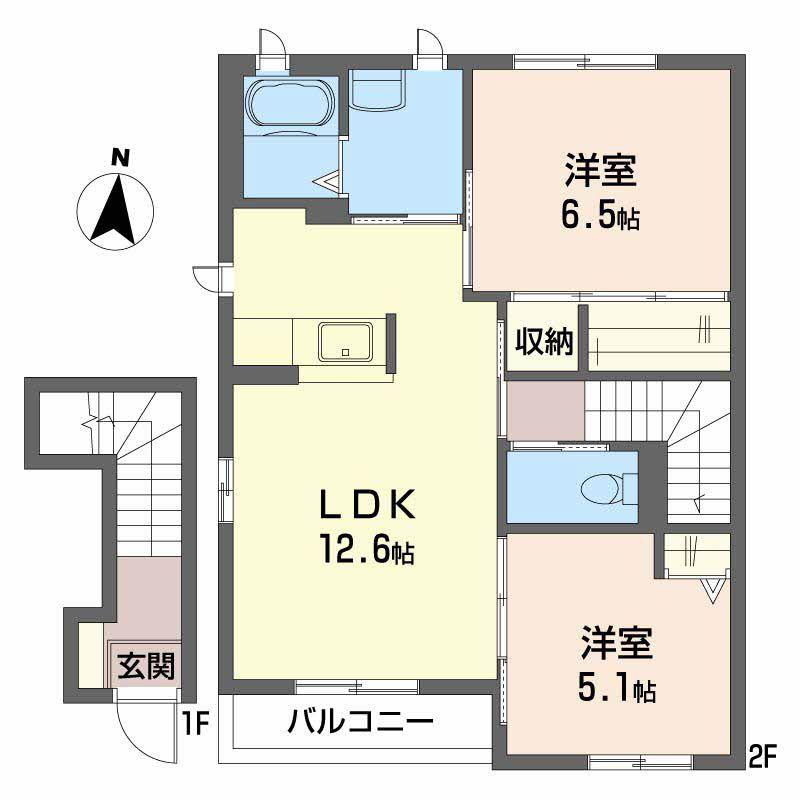 サンステージ恩田(2LDK/2階)の間取り写真