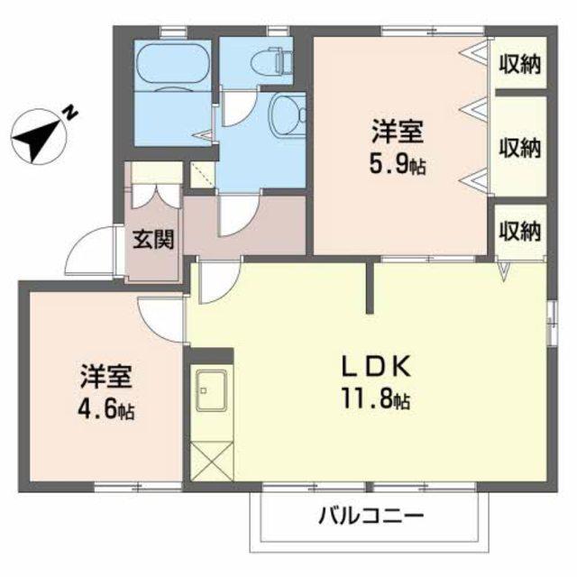 ヴィラ宮前B(2LDK/2階)の間取り写真