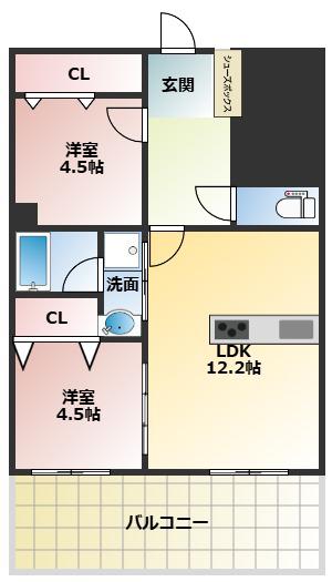 AXIA VON HOTAKUBO(2LDK/10階)の間取り写真