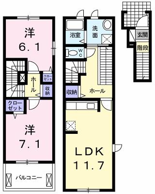 舞子坂ヒルズIII(2LDK/2階)の間取り写真