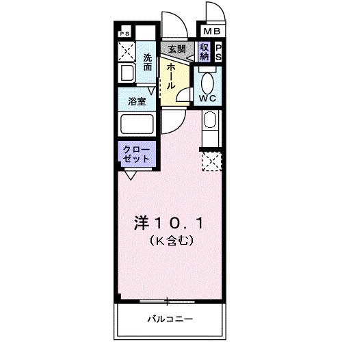 レジデンスひらお 1K(ワンルーム/2階)の間取り写真