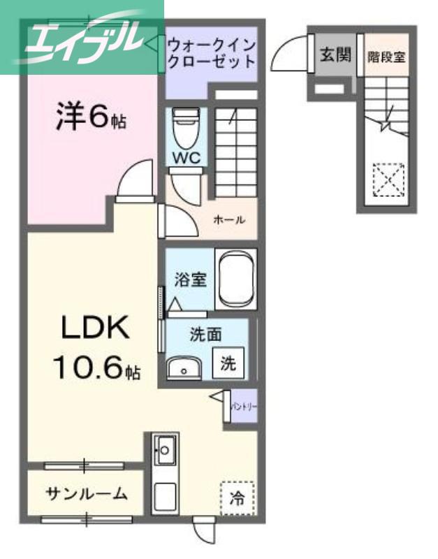 ルーチェ ヴェルデ(1LDK/2階)の間取り写真