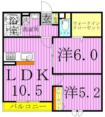 シャルール(2LDK/1階)の間取り写真