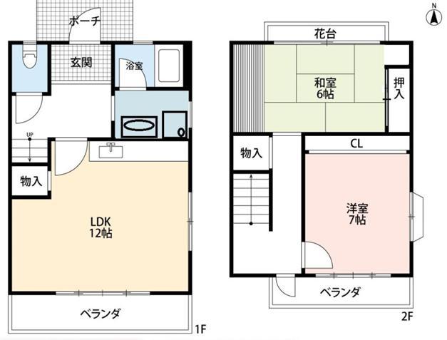 親王塚テラスハウス(2LDK/1階)の間取り写真
