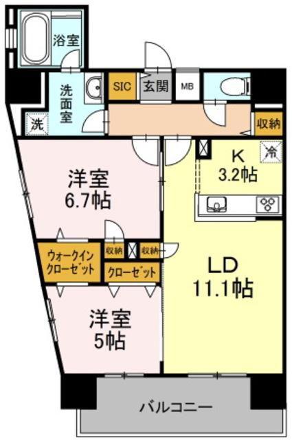 D-ROOM早稲田(2LDK/13階)の間取り写真