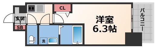 フォーリアライズ大阪ミッテ(1K/13階)の間取り写真